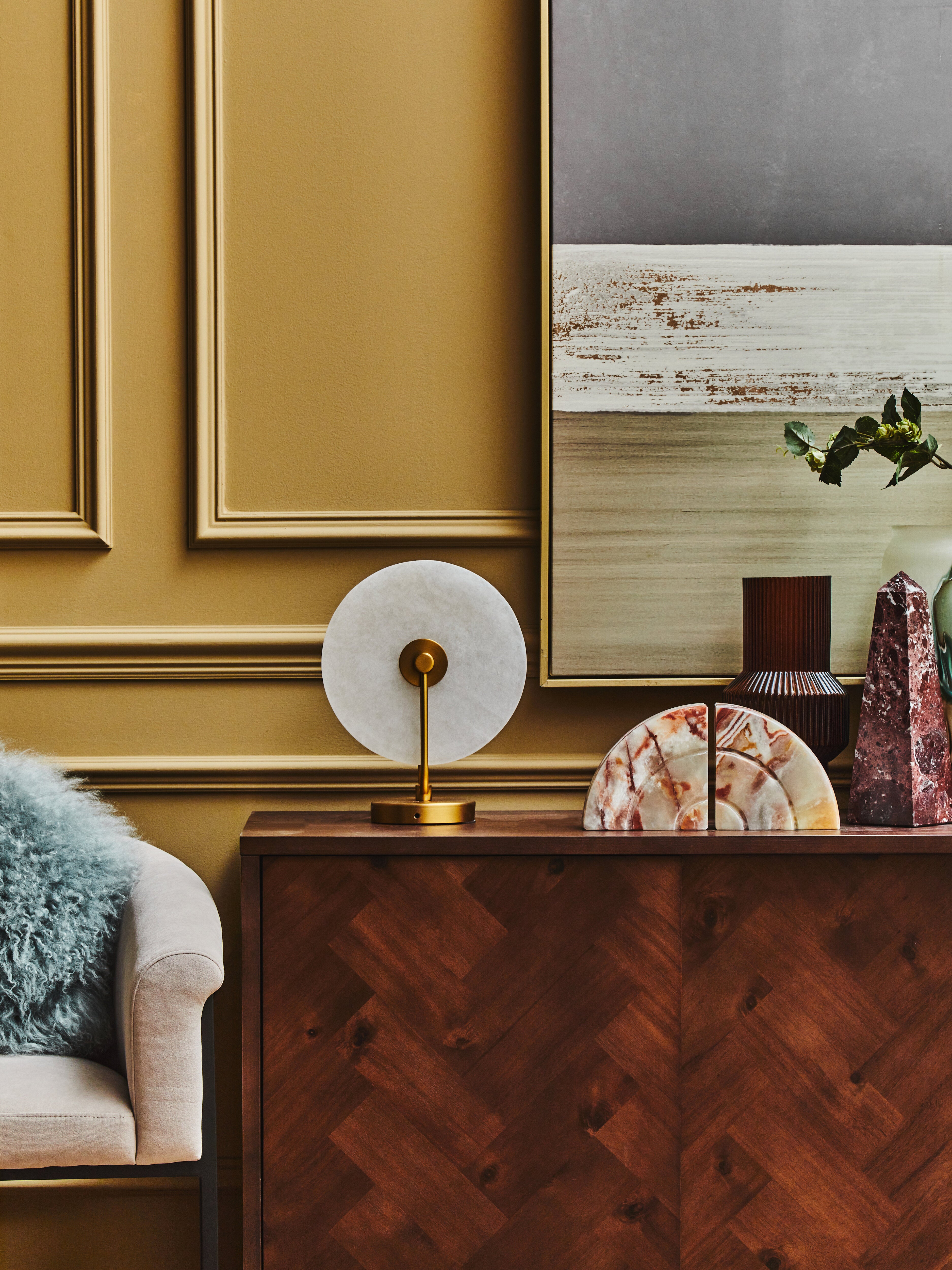 Romeo Gold & White Marble Disc Table Lamp